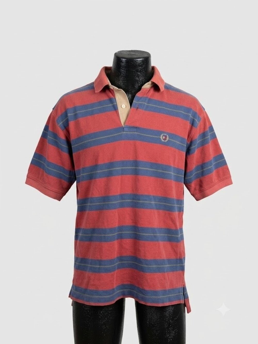 Vintage 90s Tommy Hilfiger Striped Polo Shirt Red Blue Crest Logo Large